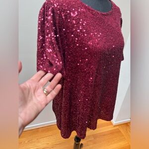 Hilary Radley Women's Flutter Sleave Keyhole Back Sequin Blouse Top size XL